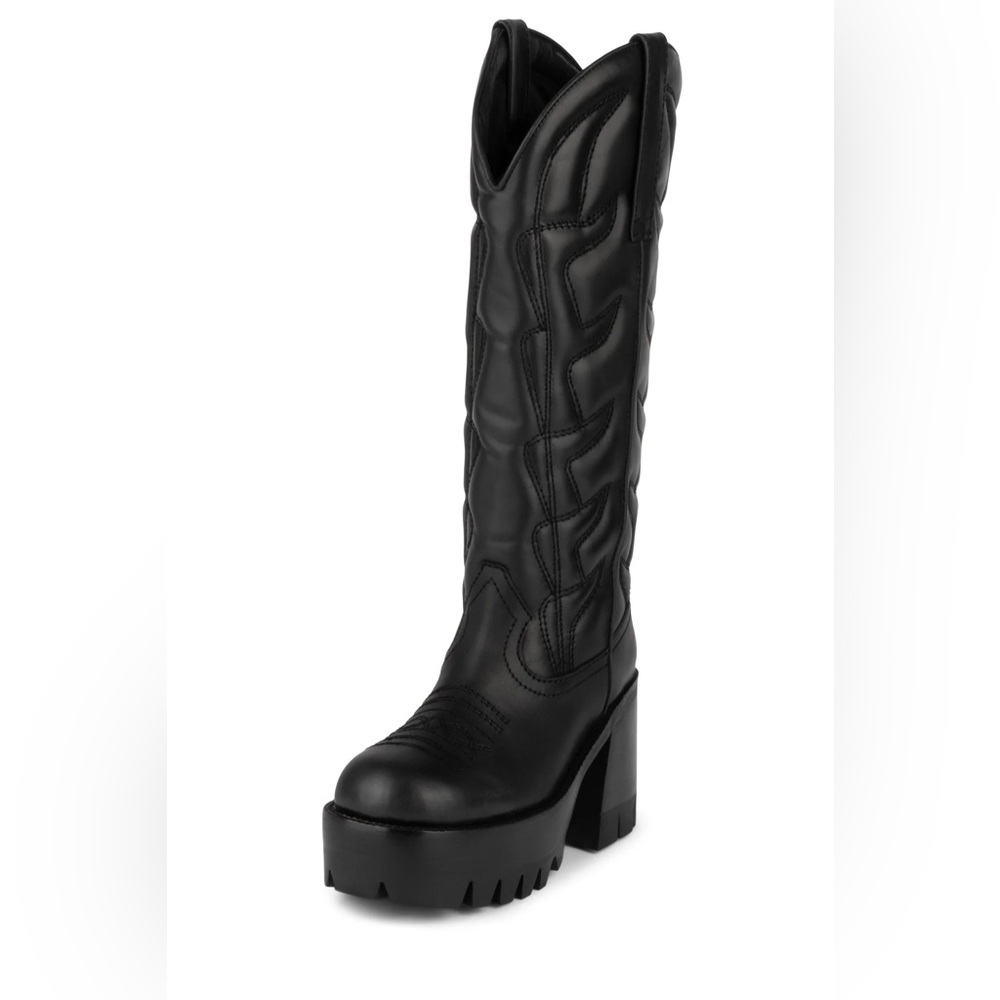 Jeffrey Campbell Black Heeled Boots with Quilted Western Design Honky-Tonk